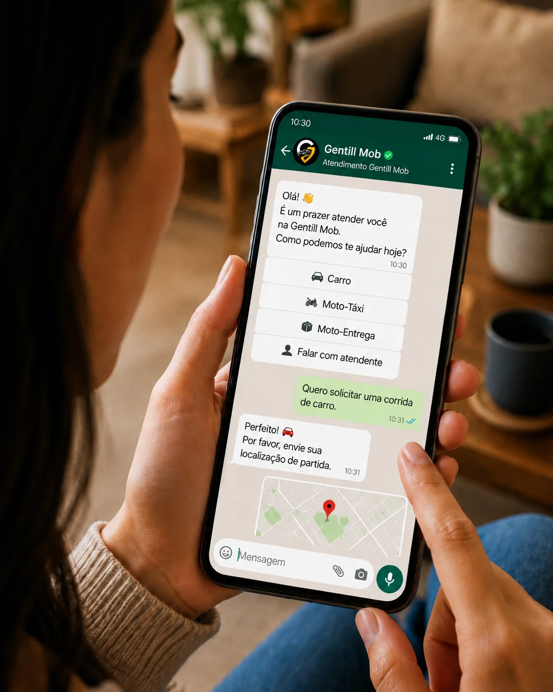 Passageira solicitando atendimento Gentill Mob pelo WhatsApp